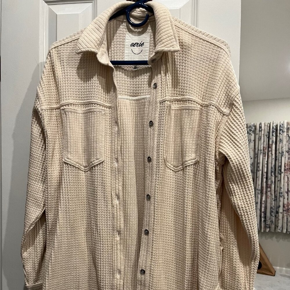 Aerie LumberJane Waffle Shirt Shacket Tan